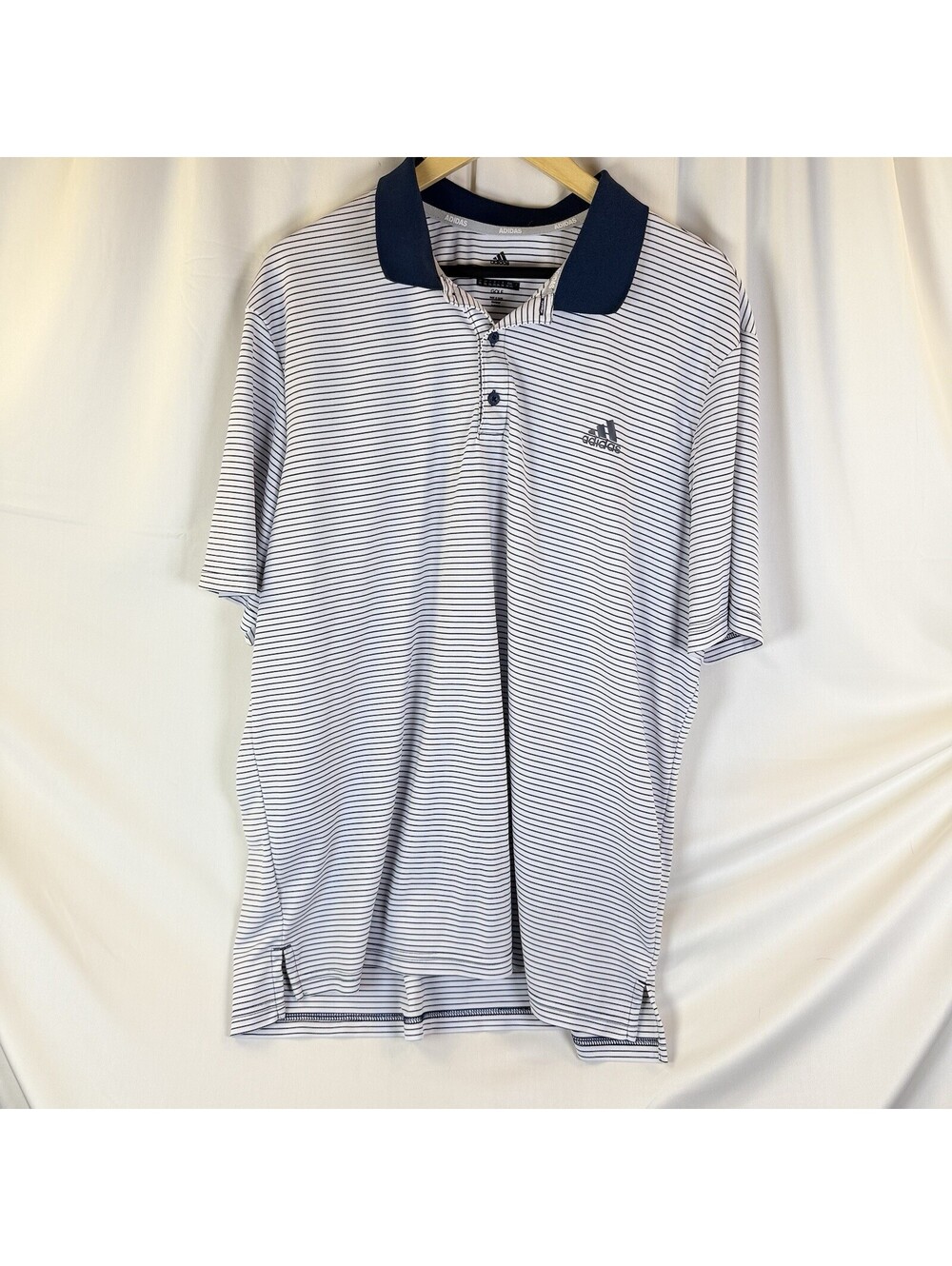 ADIDAS Button V-Neck Stretch Navy/White Pinstriped Polo T-Shirt Men's Size XXL